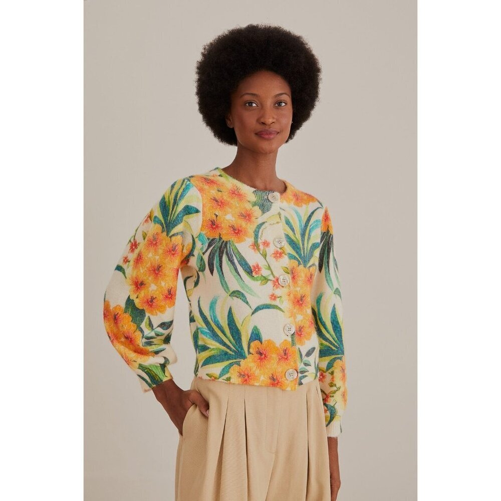 NWT Farm Rio off white Pineapple Bloom Knit Cardigan Garden Floral Size XS